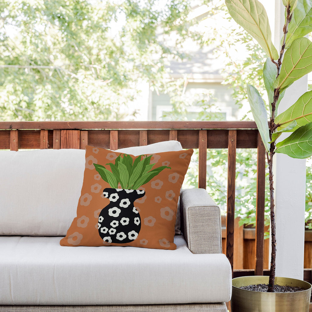 Coco de Paris Green plant retro style 5 Outdoor Throw Pillow