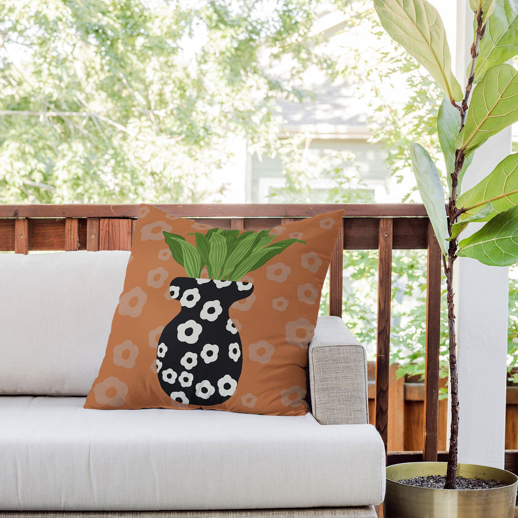 Coco de Paris Green plant retro style 5 Outdoor Throw Pillow