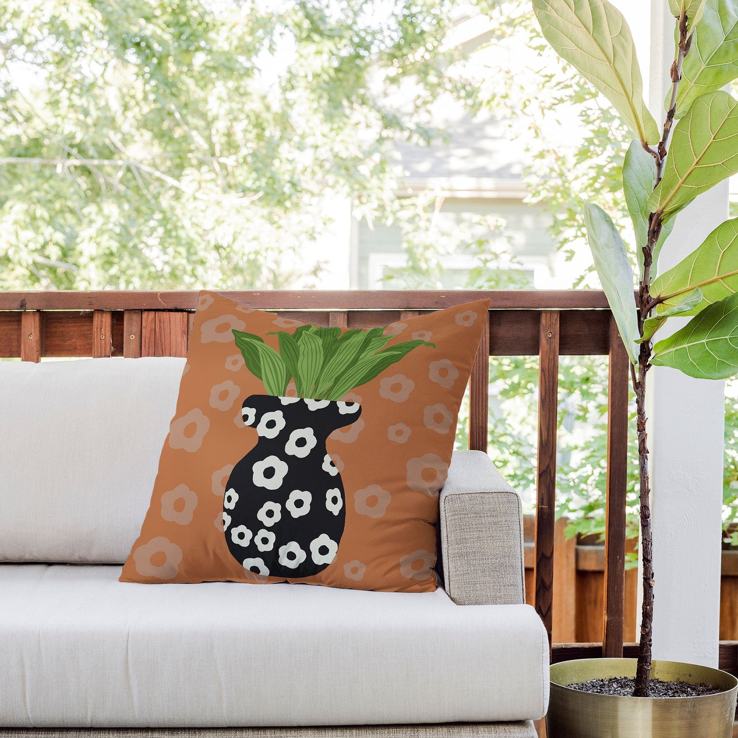 Coco de Paris Green plant retro style 5 Outdoor Throw Pillow