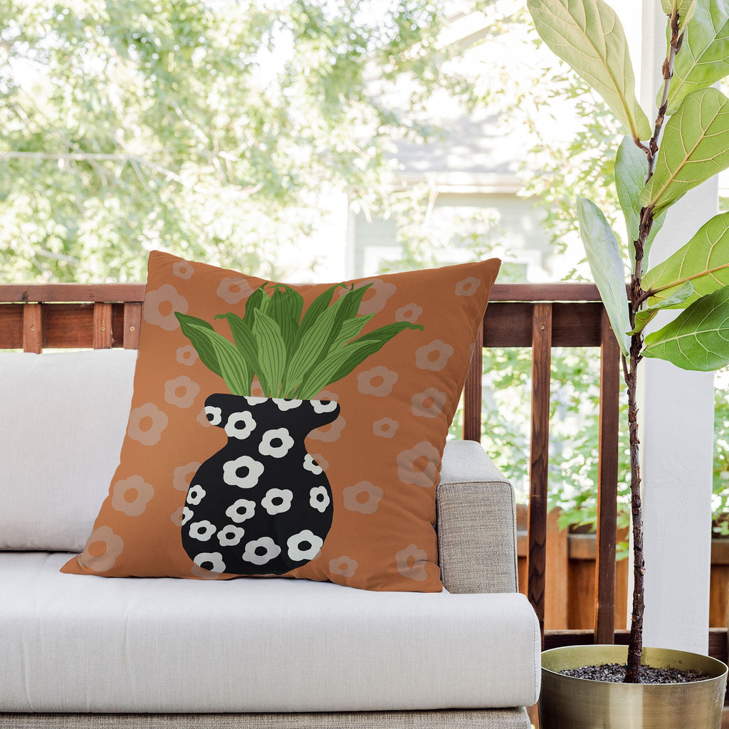 Coco de Paris Green plant retro style 5 Outdoor Throw Pillow