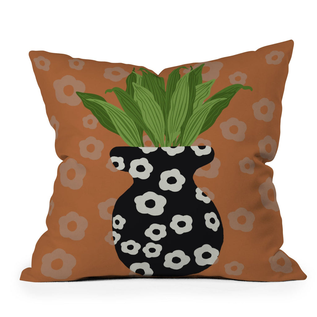 Coco de Paris Green plant retro style 5 Outdoor Throw Pillow