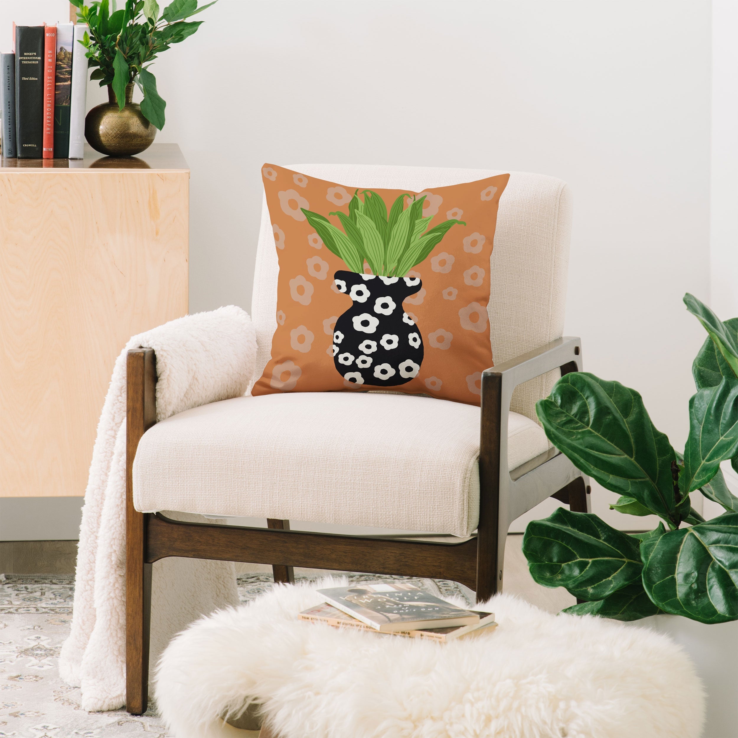 Coco de Paris Green plant retro style 5 Throw Pillow