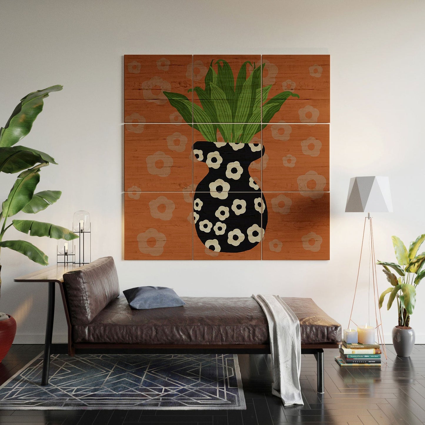 Coco de Paris Green plant retro style 5 Wood Wall Mural