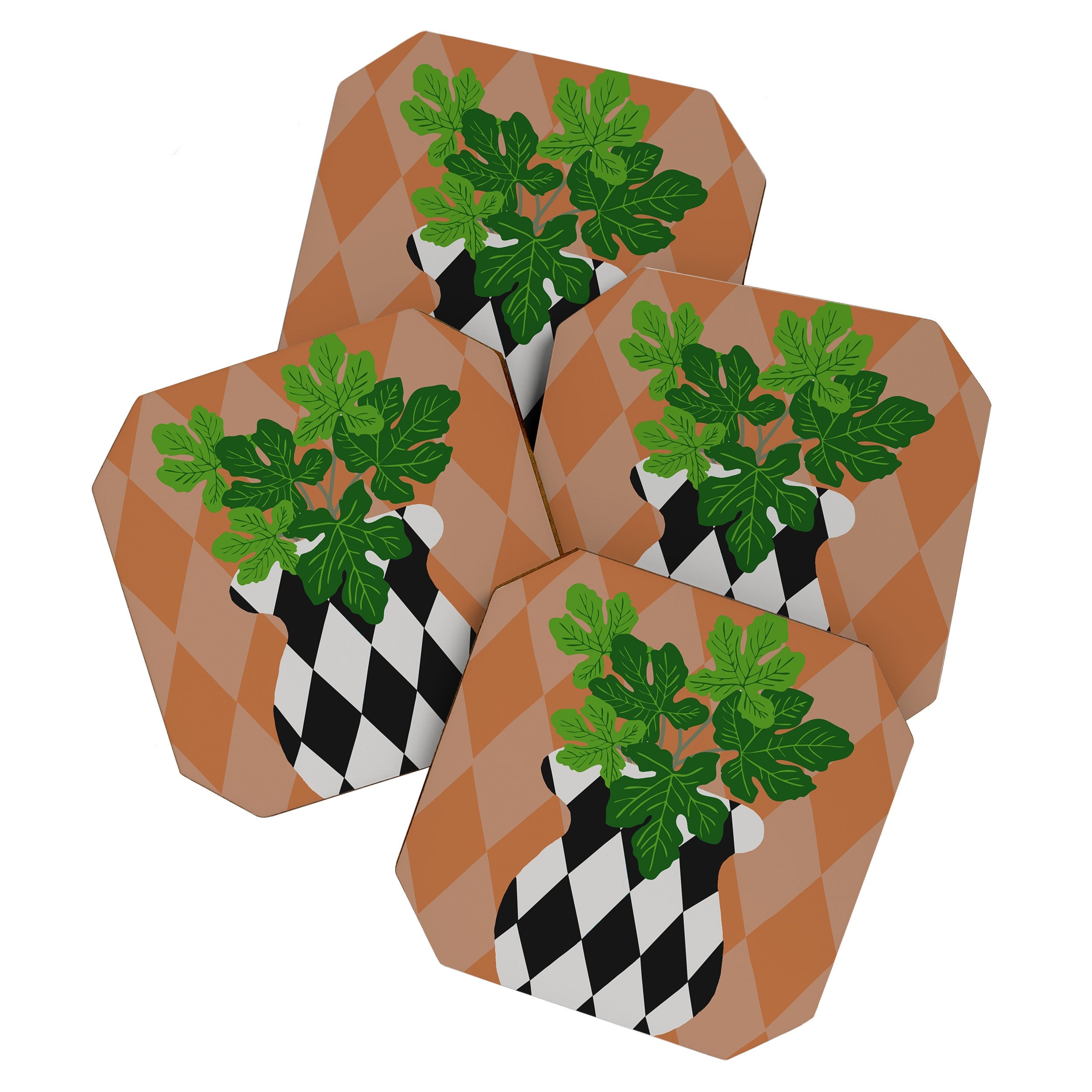 Coco de Paris Green plant retro style 6 Coaster Set