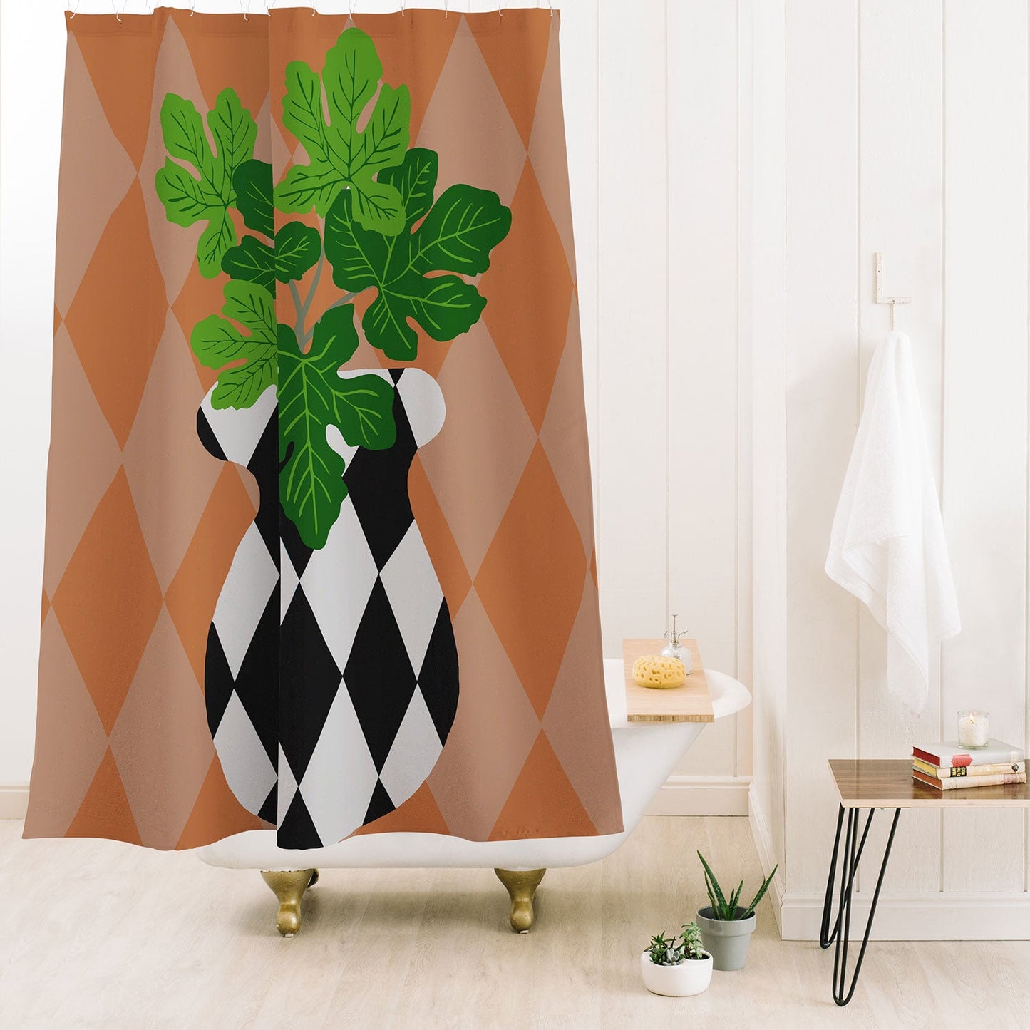 Coco de Paris Green plant retro style 6 Shower Curtain