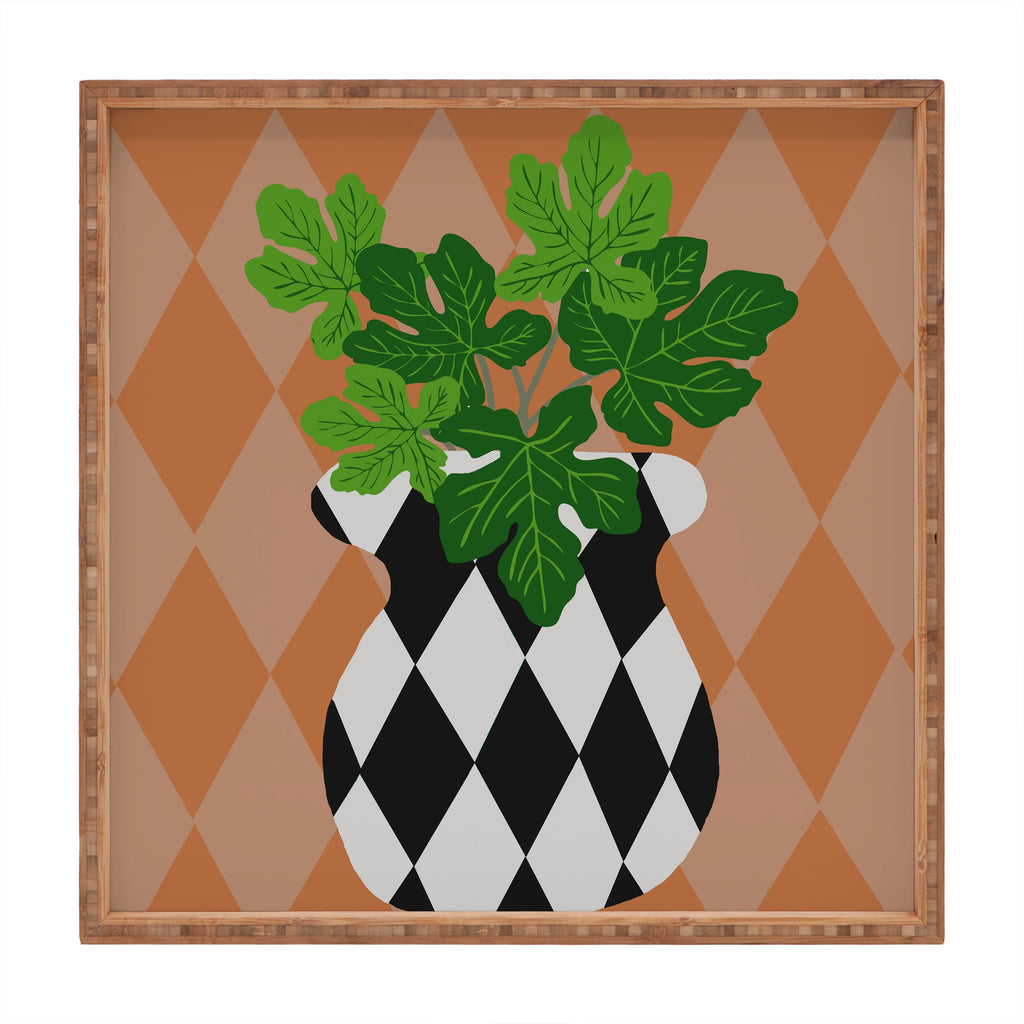 Coco de Paris Green plant retro style 6 Square Tray