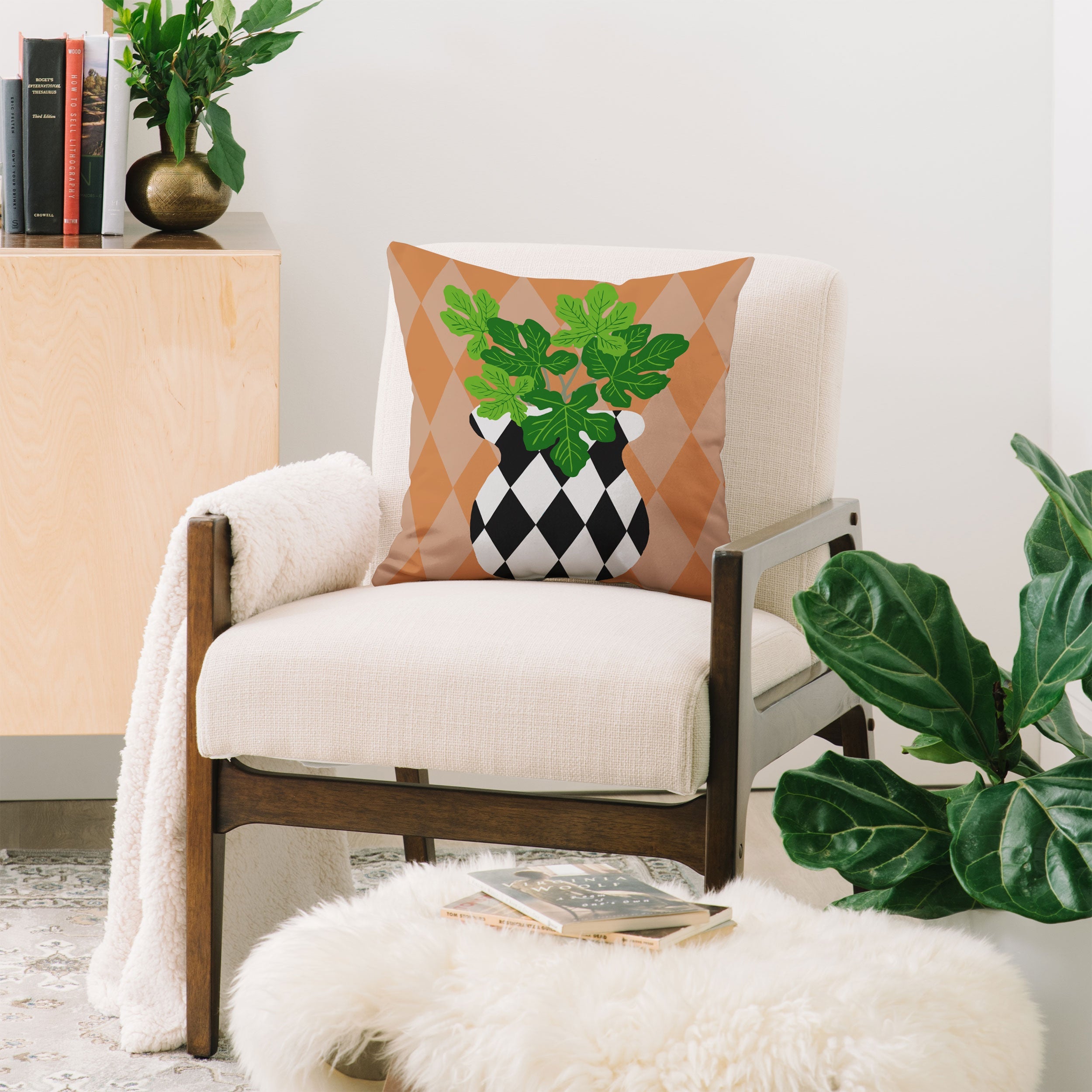 Coco de Paris Green plant retro style 6 Throw Pillow