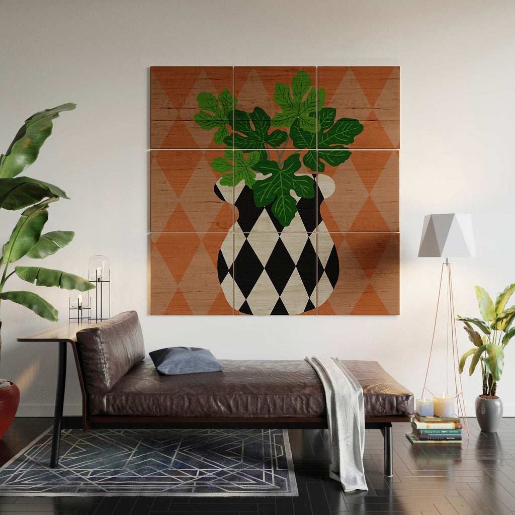Coco de Paris Green plant retro style 6 Wood Wall Mural