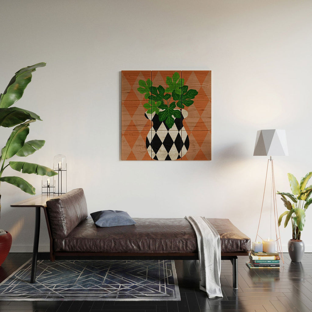 Coco de Paris Green plant retro style 6 Wood Wall Mural