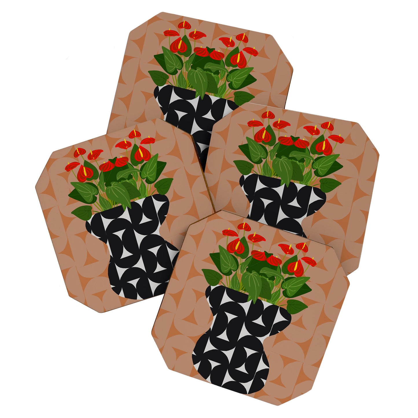 Coco de Paris Green plant retro style 7 Coaster Set