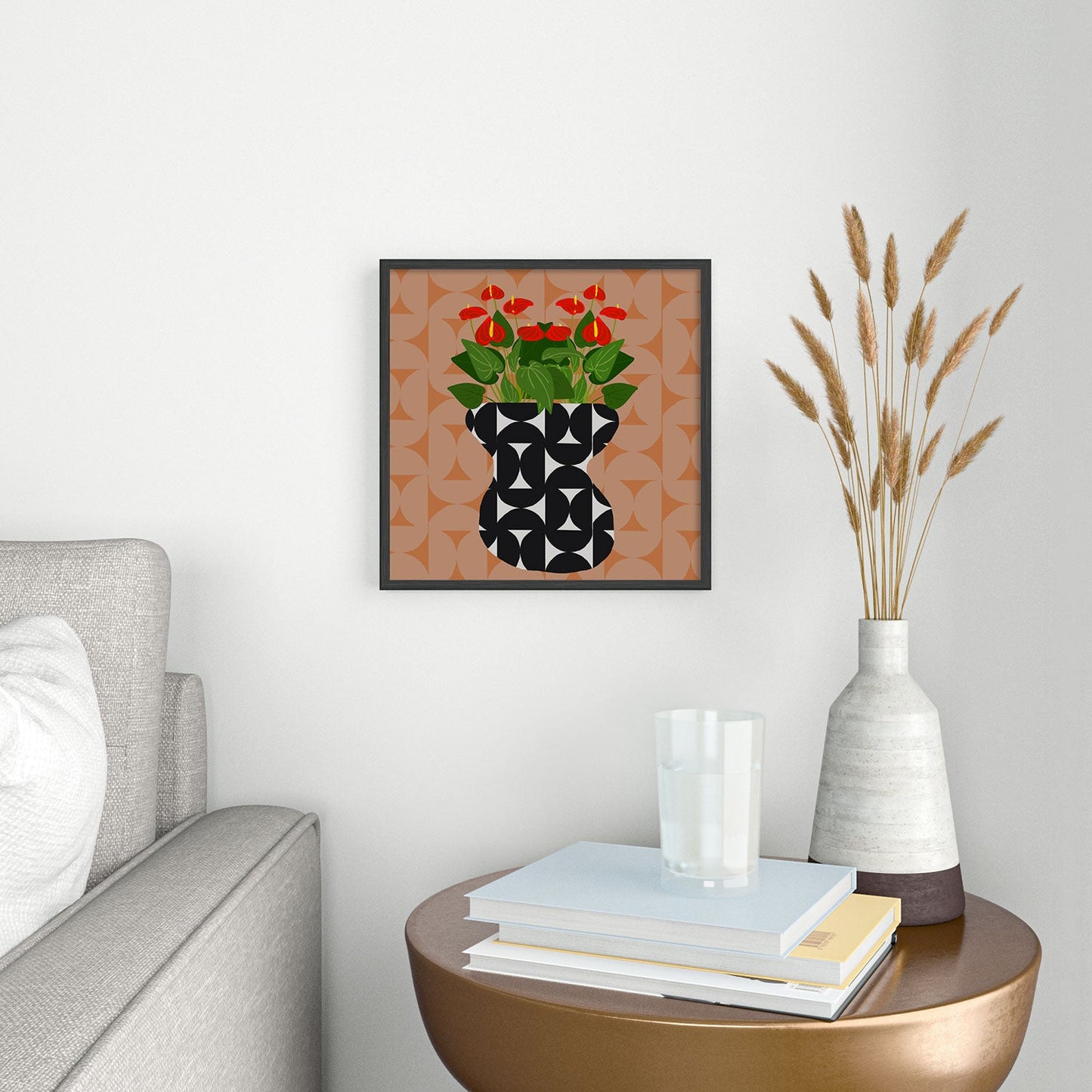 Coco de Paris Green plant retro style 7 Square Metal Framed Art Print