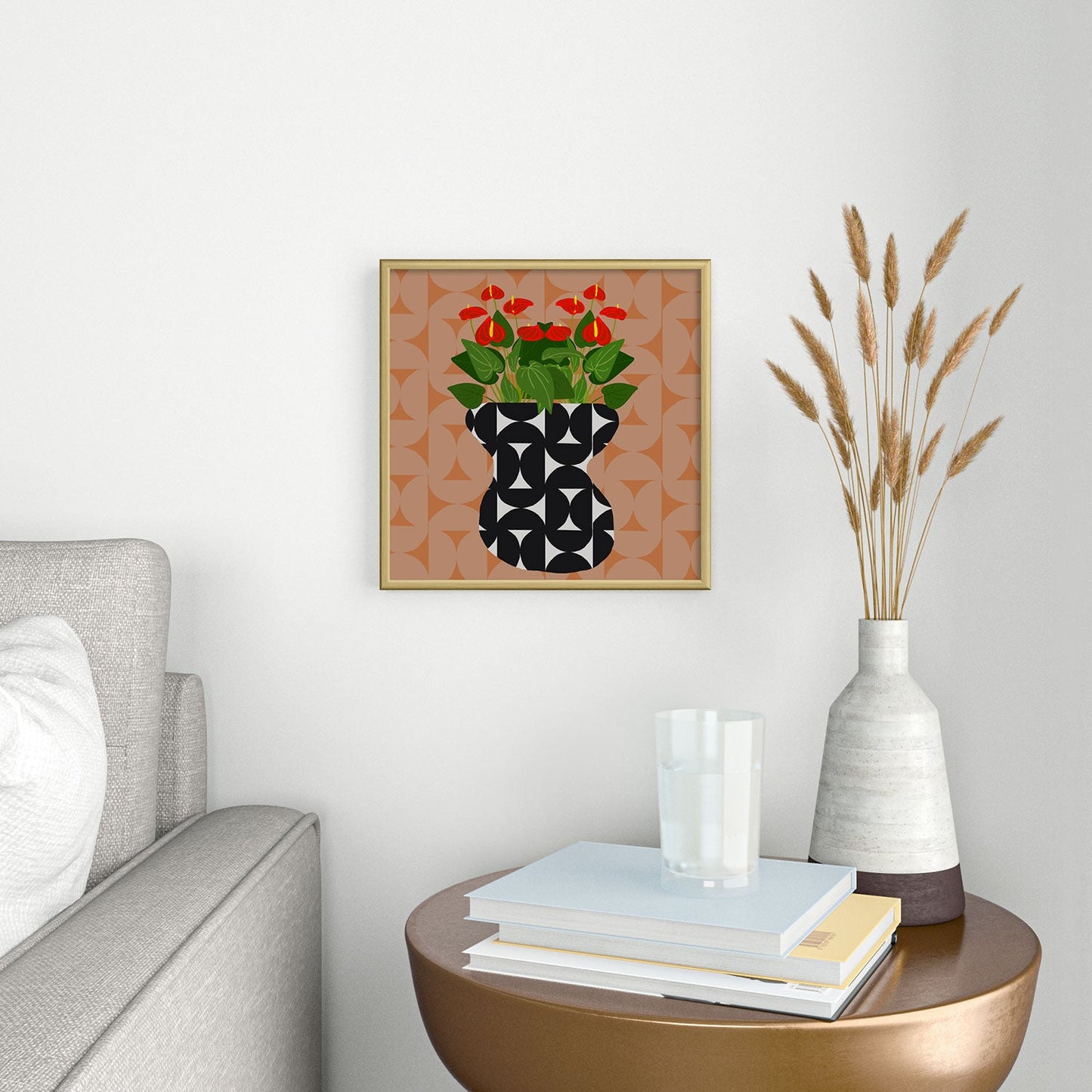 Coco de Paris Green plant retro style 7 Square Metal Framed Art Print