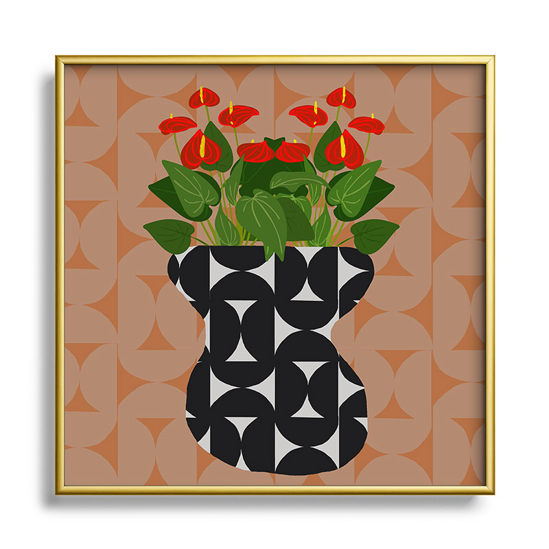 Coco de Paris Green plant retro style 7 Square Metal Framed Art Print