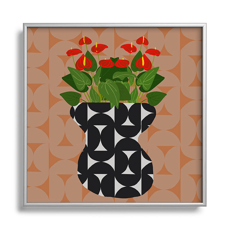 Coco de Paris Green plant retro style 7 Square Metal Framed Art Print
