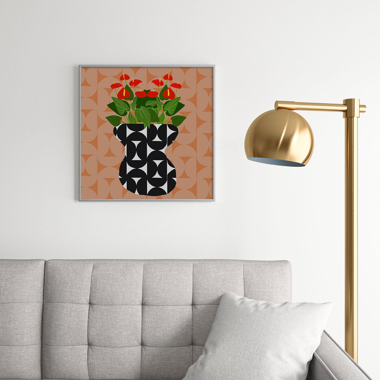 Coco de Paris Green plant retro style 7 Square Metal Framed Art Print