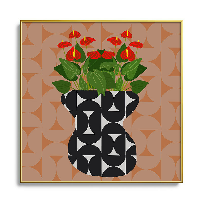 Coco de Paris Green plant retro style 7 Square Metal Framed Art Print