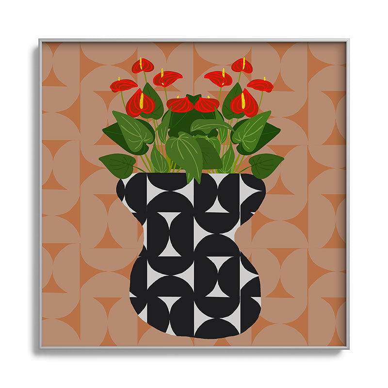Coco de Paris Green plant retro style 7 Square Metal Framed Art Print