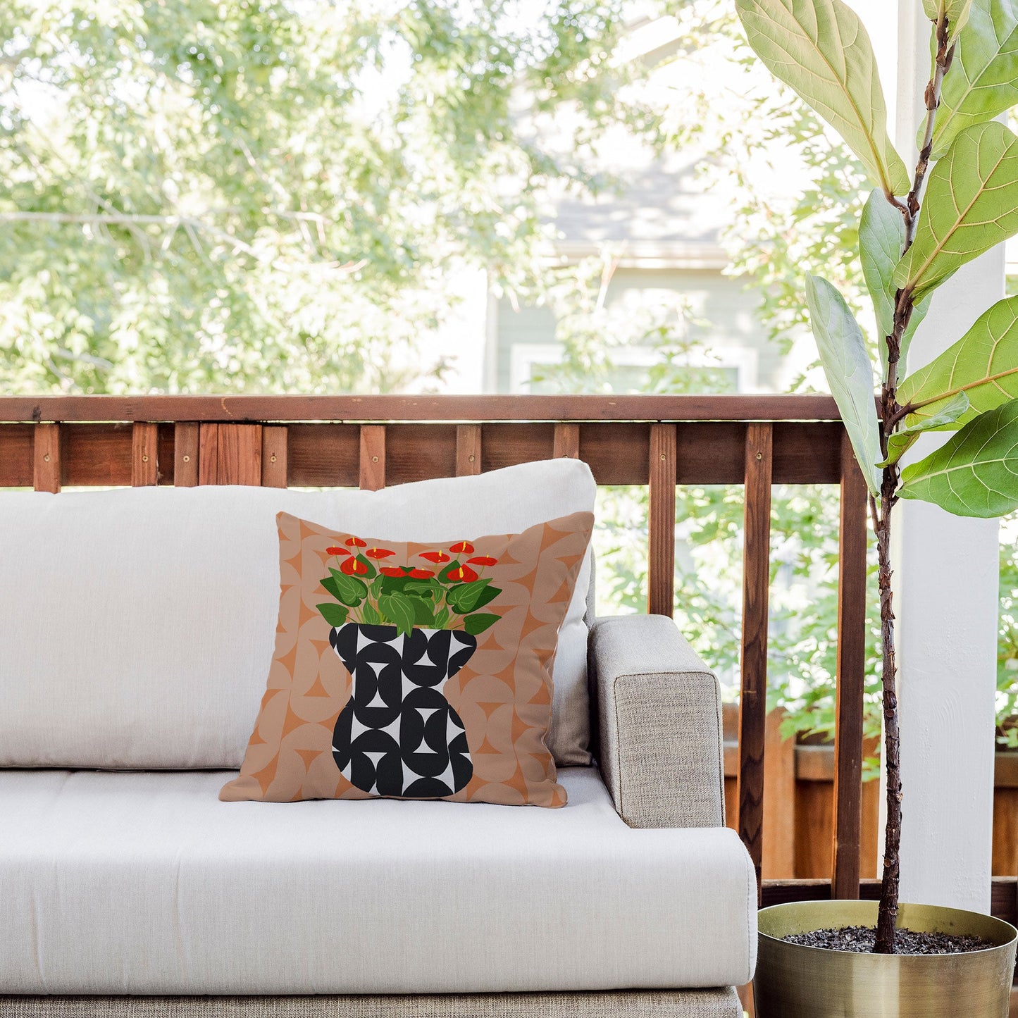 Coco de Paris Green plant retro style 7 Outdoor Throw Pillow