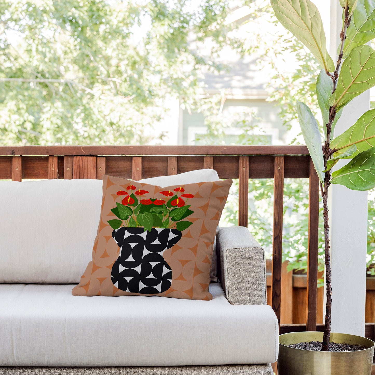Coco de Paris Green plant retro style 7 Outdoor Throw Pillow
