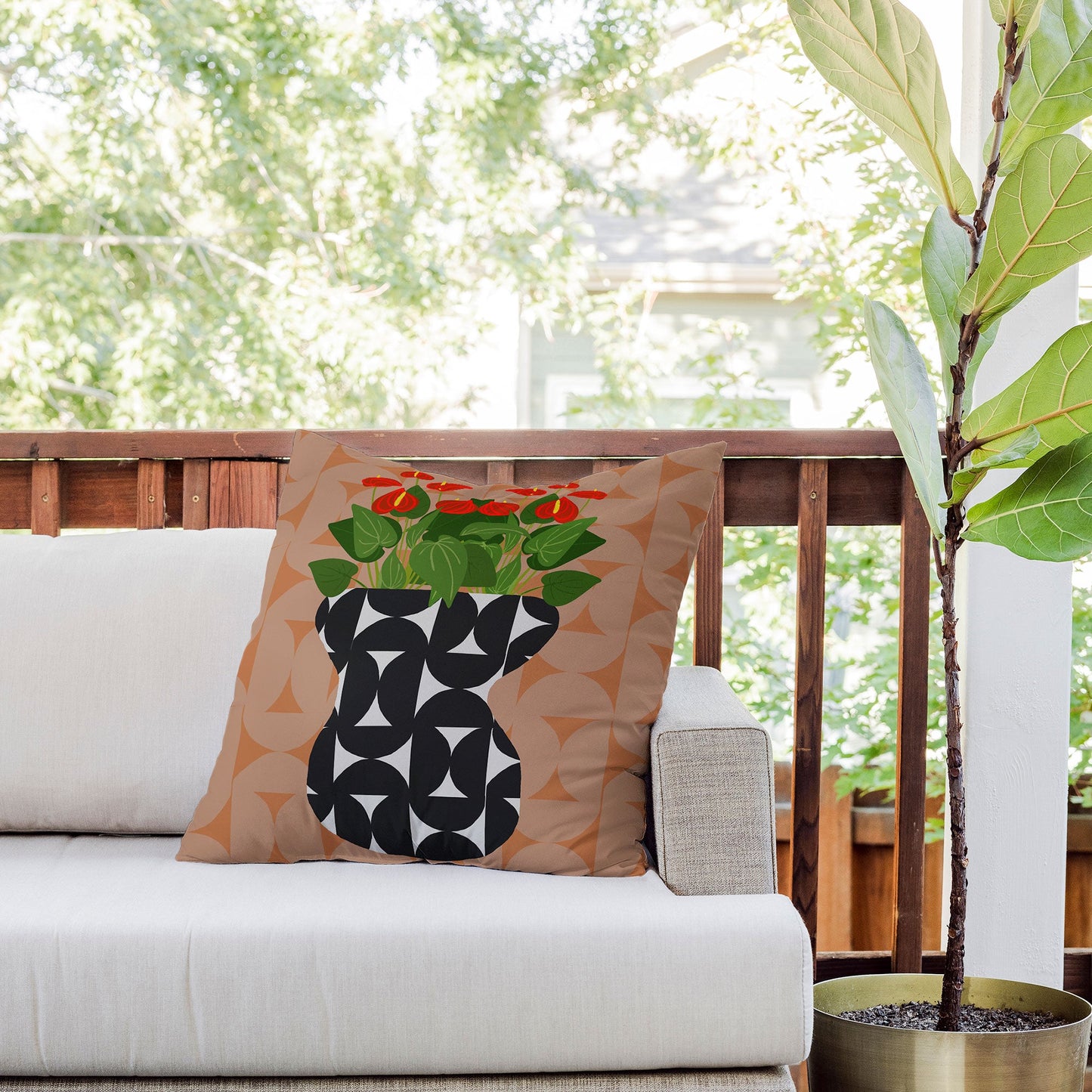 Coco de Paris Green plant retro style 7 Outdoor Throw Pillow