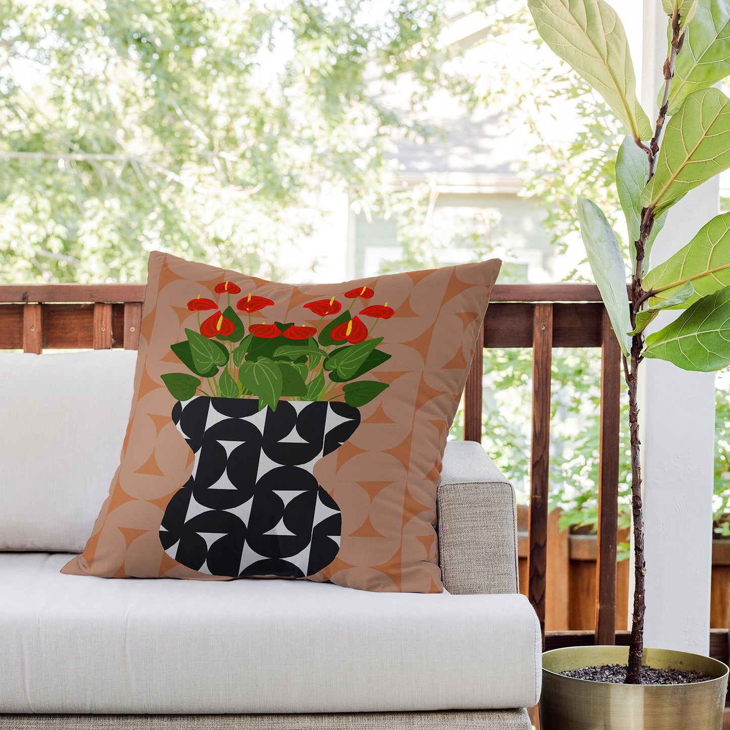 Coco de Paris Green plant retro style 7 Outdoor Throw Pillow
