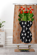 Coco de Paris Green plant retro style 7 Shower Curtain And Mat