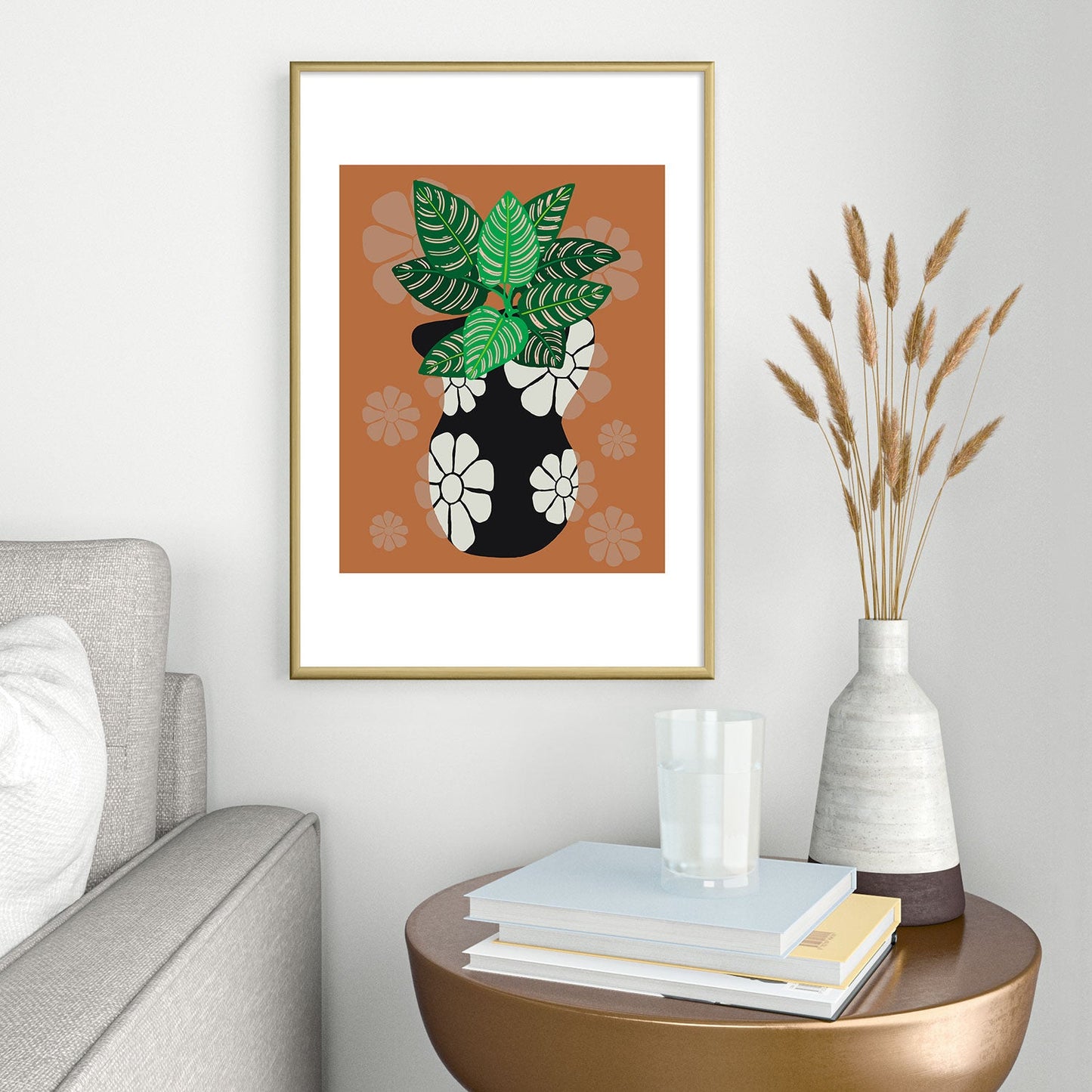 Coco de Paris Green plant retro style 8 Metal Framed Art Print