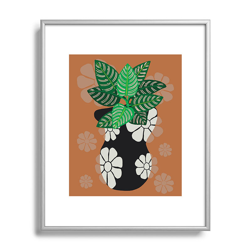 Coco de Paris Green plant retro style 8 Metal Framed Art Print