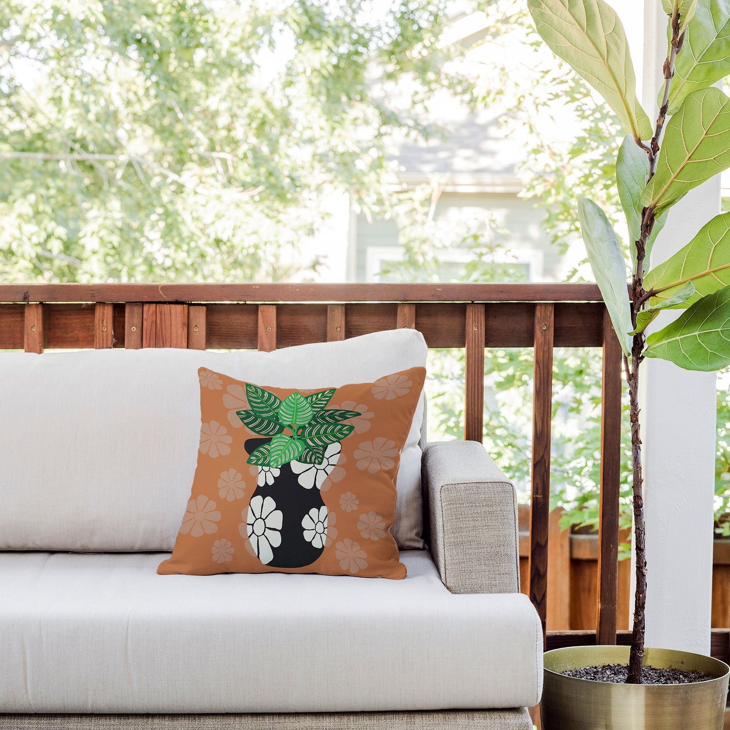 Coco de Paris Green plant retro style 8 Outdoor Throw Pillow