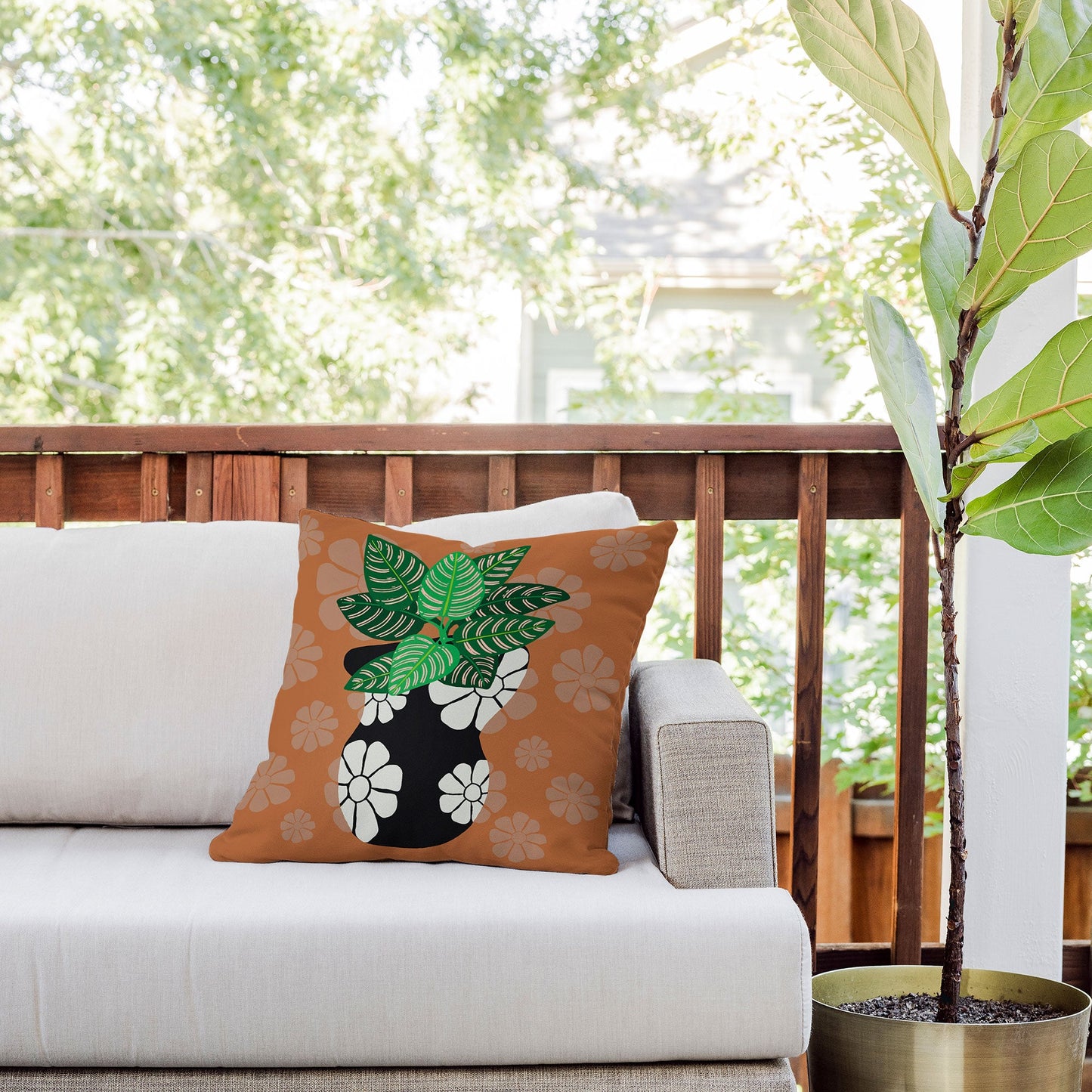 Coco de Paris Green plant retro style 8 Outdoor Throw Pillow