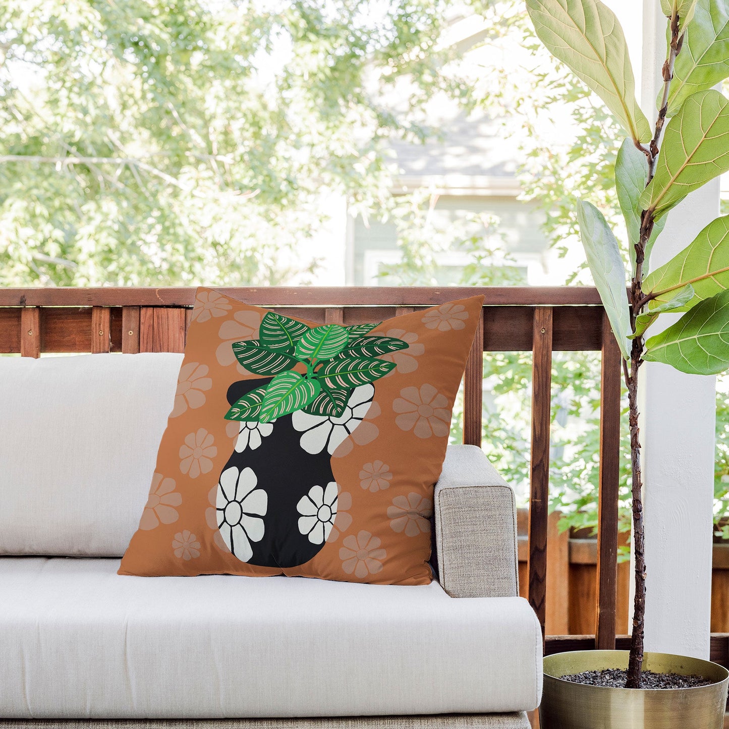 Coco de Paris Green plant retro style 8 Outdoor Throw Pillow