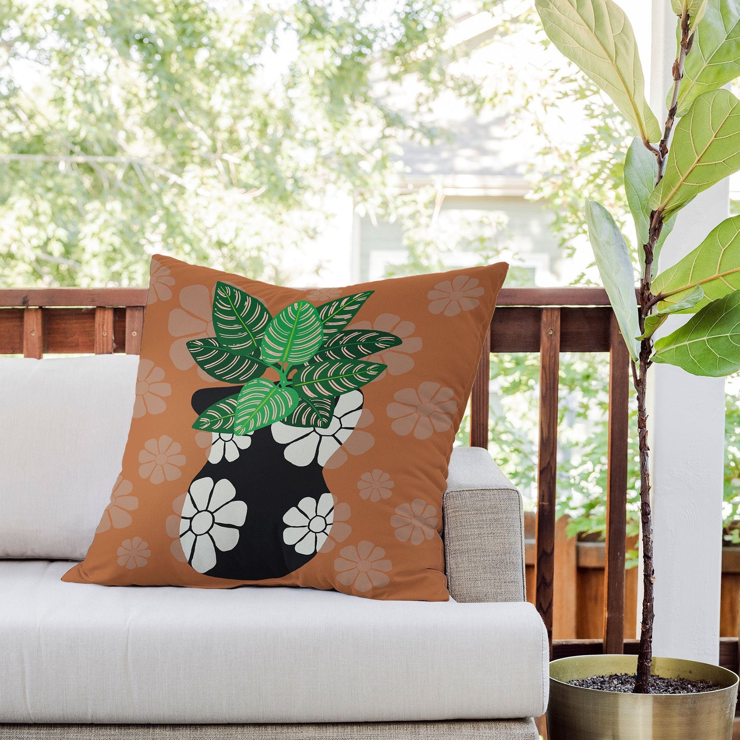 Coco de Paris Green plant retro style 8 Outdoor Throw Pillow