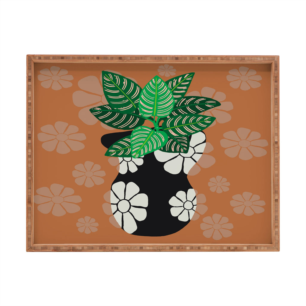 Coco de Paris Green plant retro style 8 Rectangular Tray