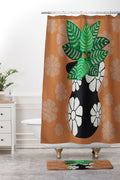 Coco de Paris Green plant retro style 8 Shower Curtain And Mat