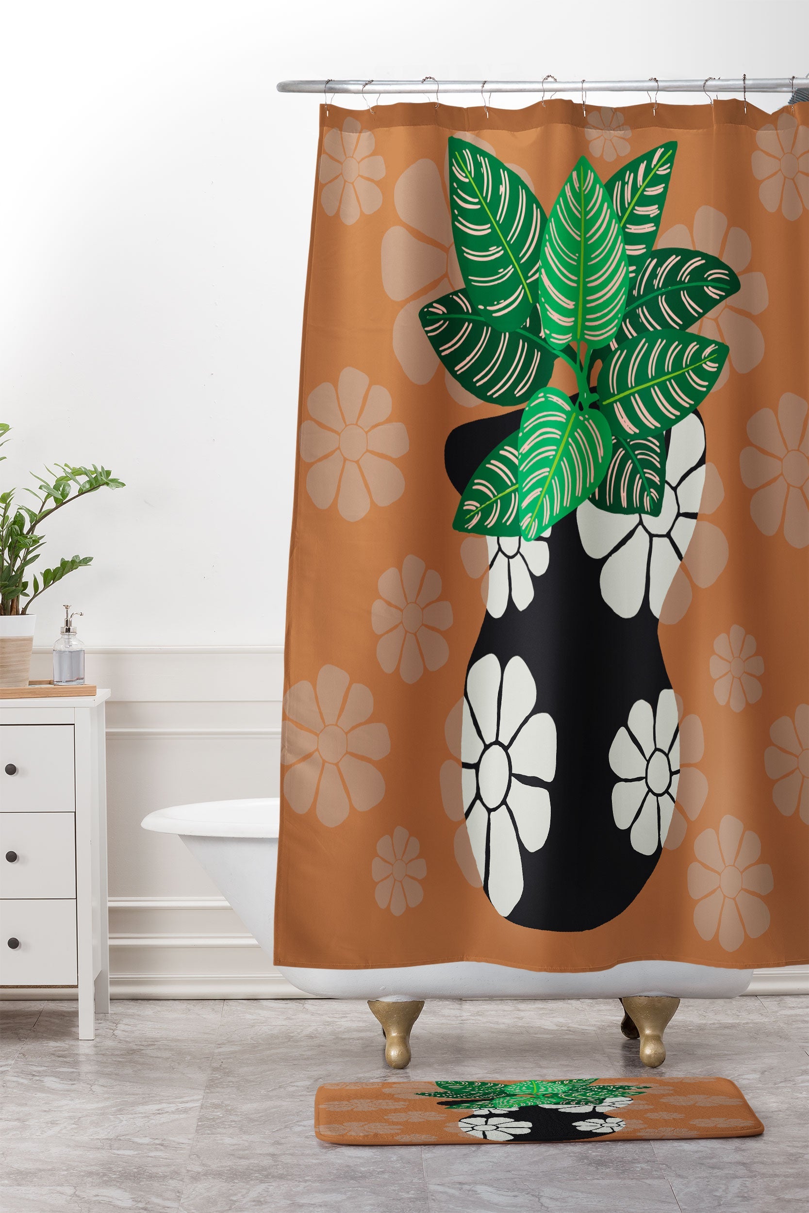 Coco de Paris Green plant retro style 8 Shower Curtain And Mat