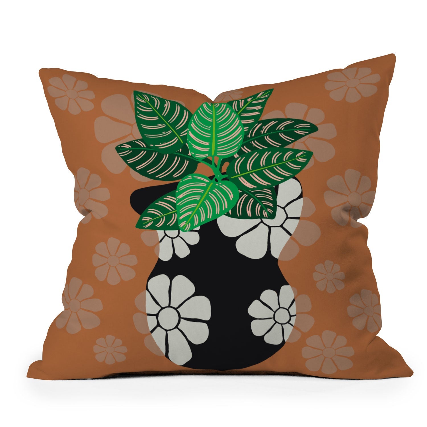 Coco de Paris Green plant retro style 8 Throw Pillow