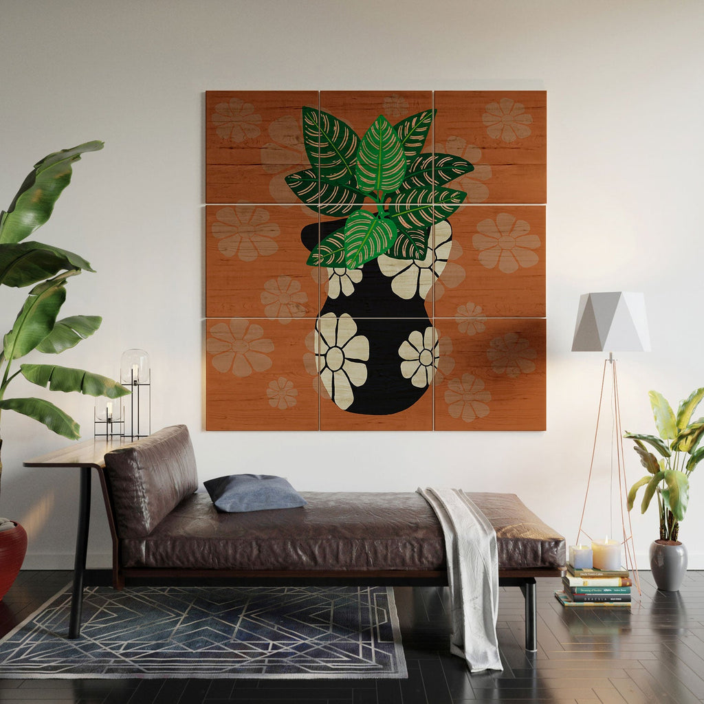 Coco de Paris Green plant retro style 8 Wood Wall Mural