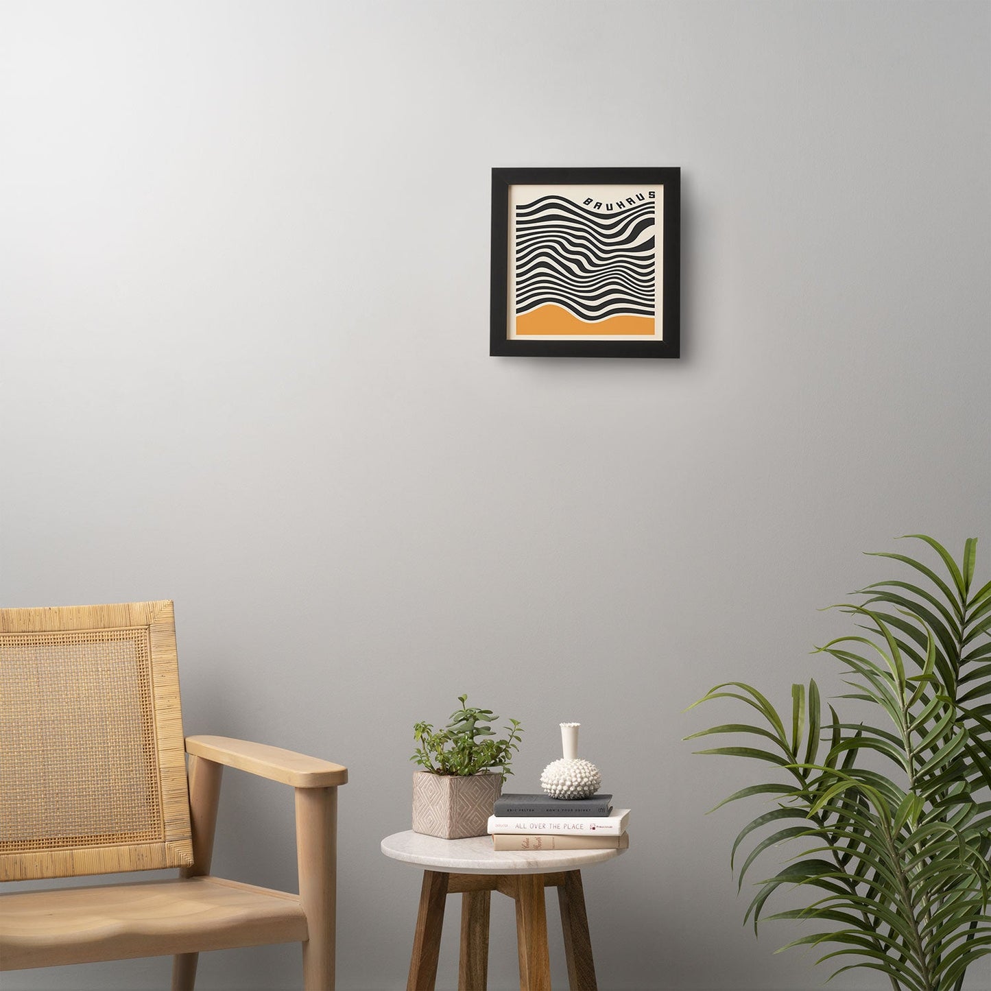 Cocoon Design Bauhaus Wavy Lines and Yellow Framed Wall Art