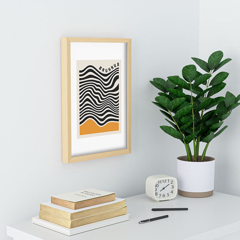 Cocoon Design Bauhaus Wavy Lines and Yellow Recessed Framing Rectangle