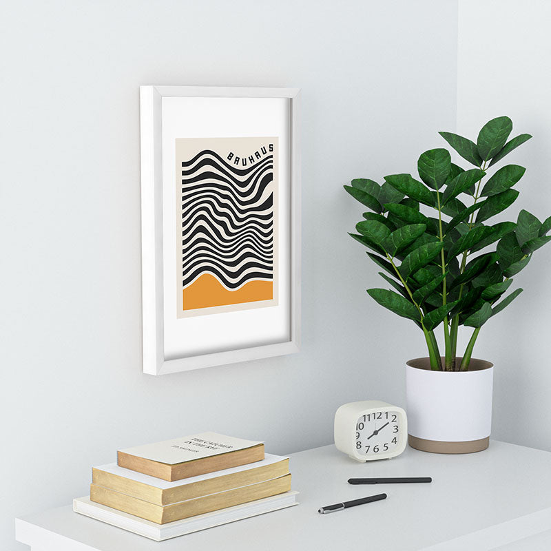 Cocoon Design Bauhaus Wavy Lines and Yellow Recessed Framing Rectangle