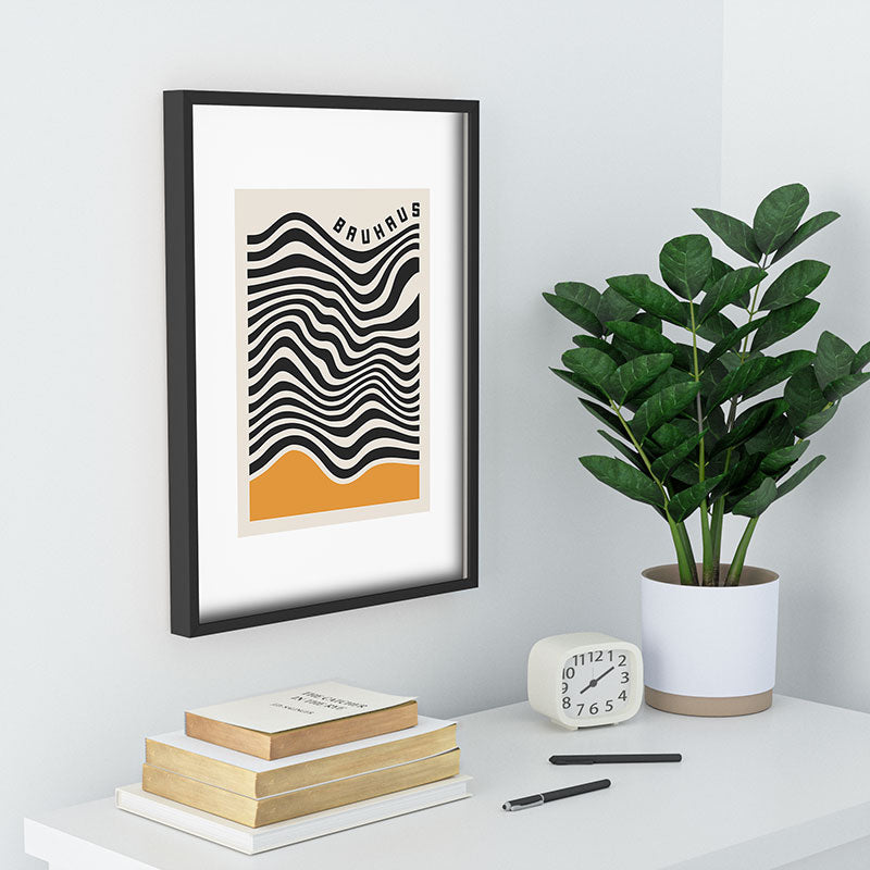 Cocoon Design Bauhaus Wavy Lines and Yellow Recessed Framing Rectangle