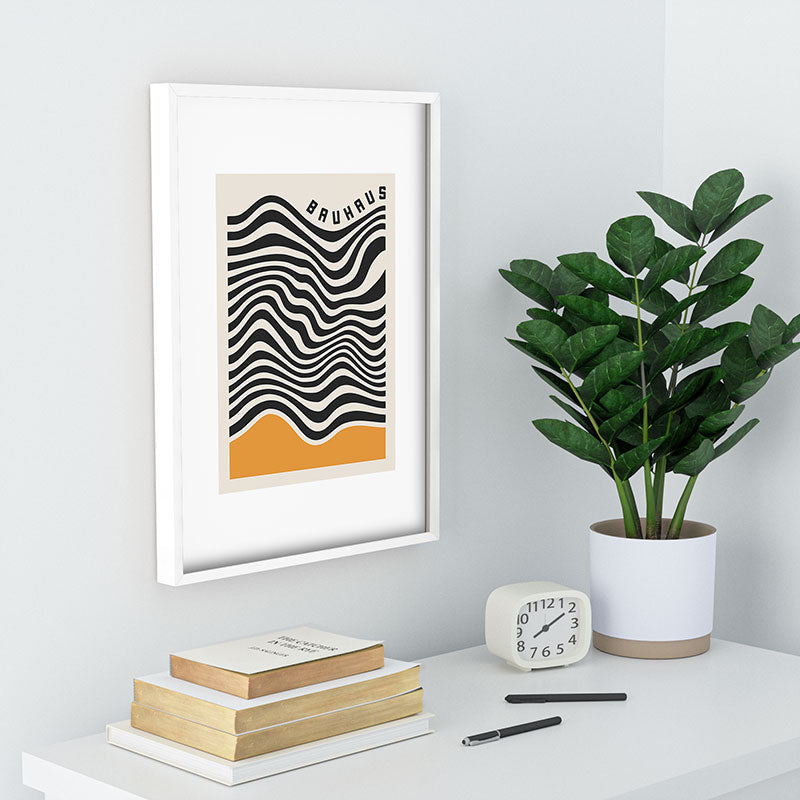 Cocoon Design Bauhaus Wavy Lines and Yellow Recessed Framing Rectangle