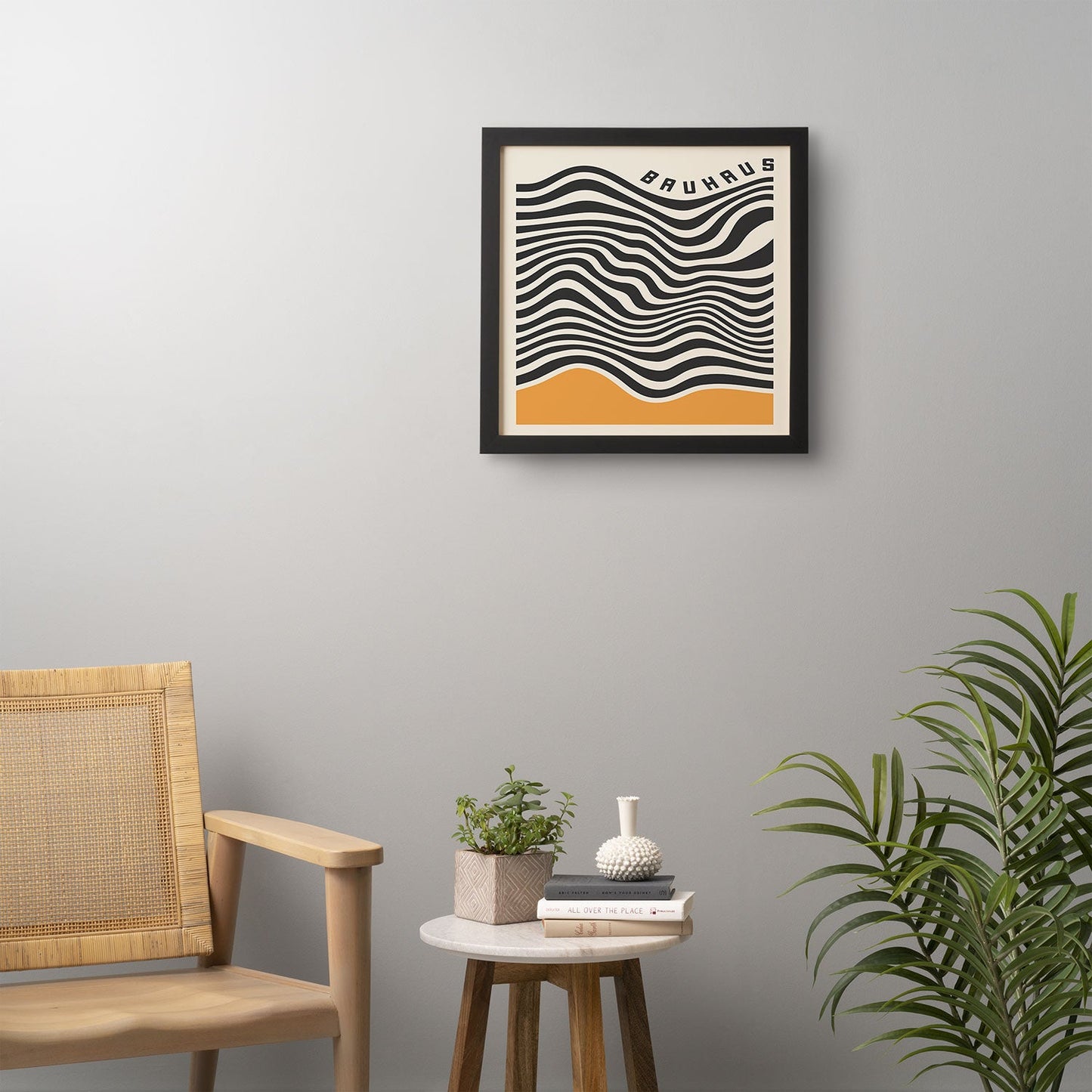 Cocoon Design Bauhaus Wavy Lines and Yellow Framed Wall Art