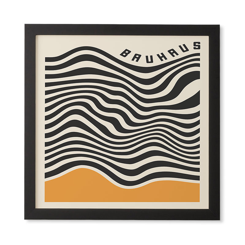 Cocoon Design Bauhaus Wavy Lines and Yellow Framed Wall Art