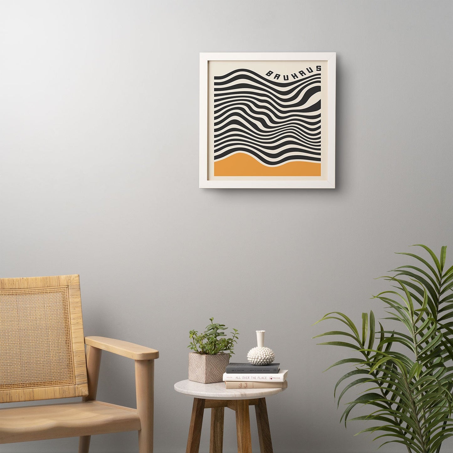 Cocoon Design Bauhaus Wavy Lines and Yellow Framed Wall Art