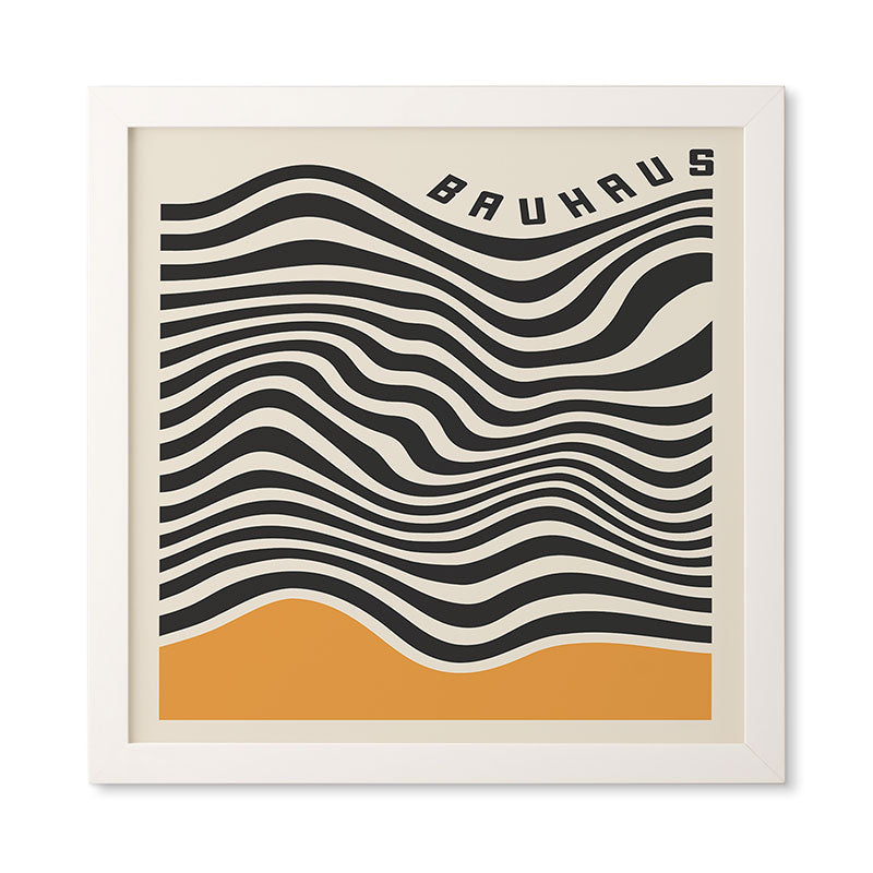 Cocoon Design Bauhaus Wavy Lines and Yellow Framed Wall Art