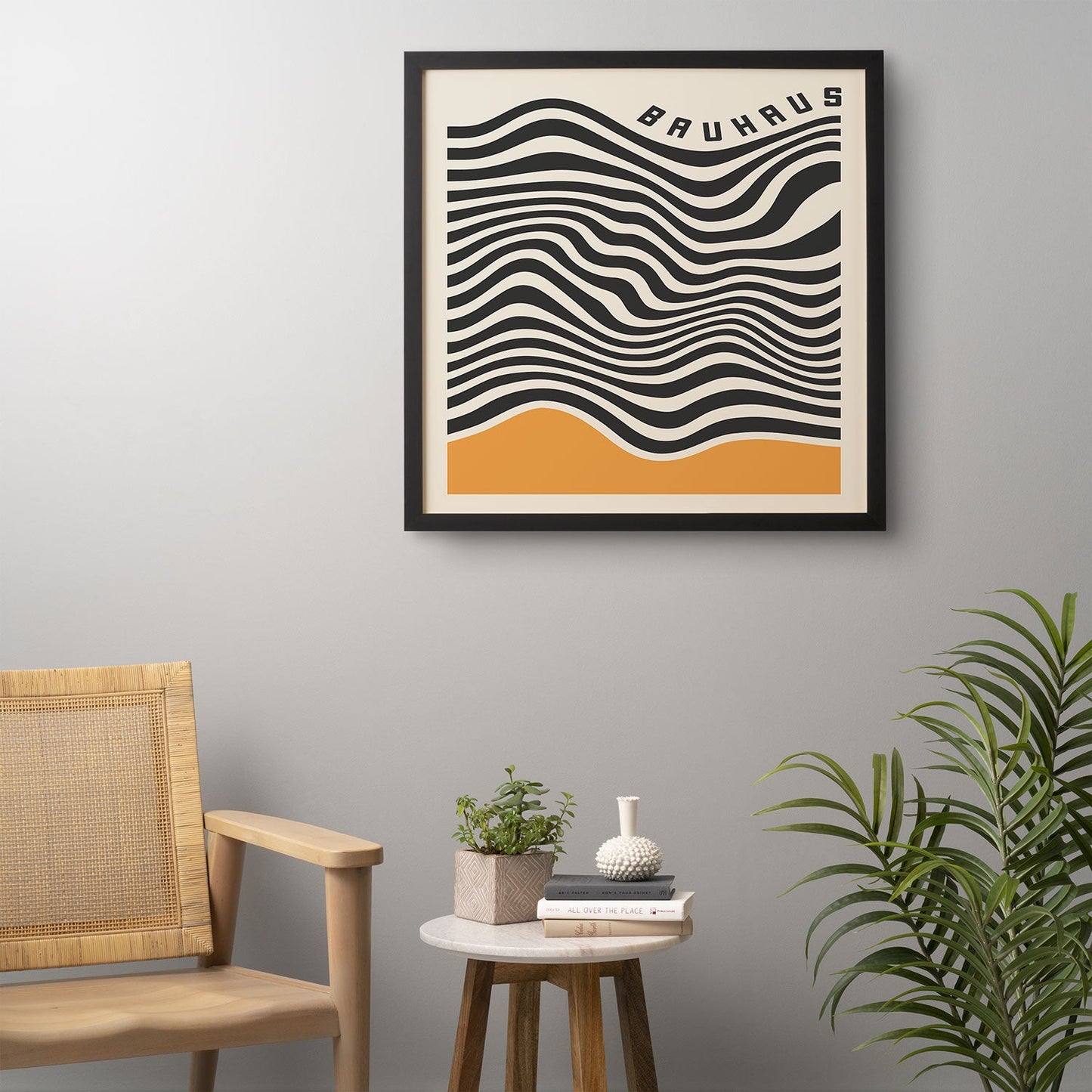 Cocoon Design Bauhaus Wavy Lines and Yellow Framed Wall Art
