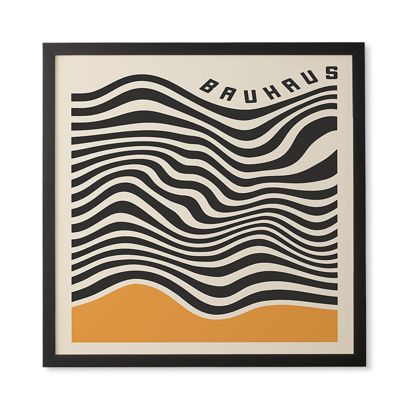 Cocoon Design Bauhaus Wavy Lines and Yellow Framed Wall Art