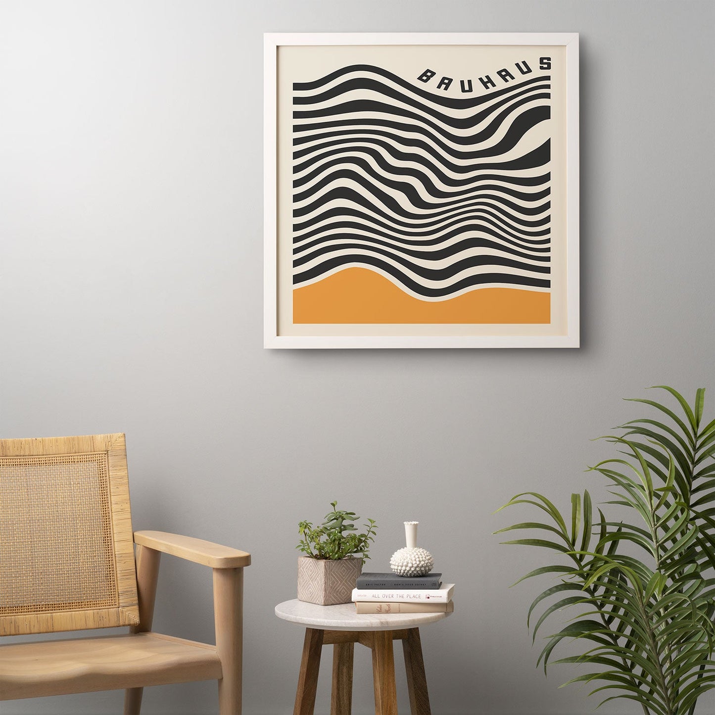 Cocoon Design Bauhaus Wavy Lines and Yellow Framed Wall Art