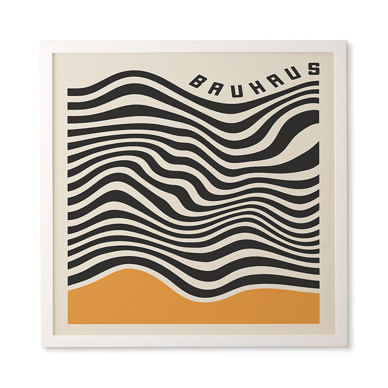 Cocoon Design Bauhaus Wavy Lines and Yellow Framed Wall Art